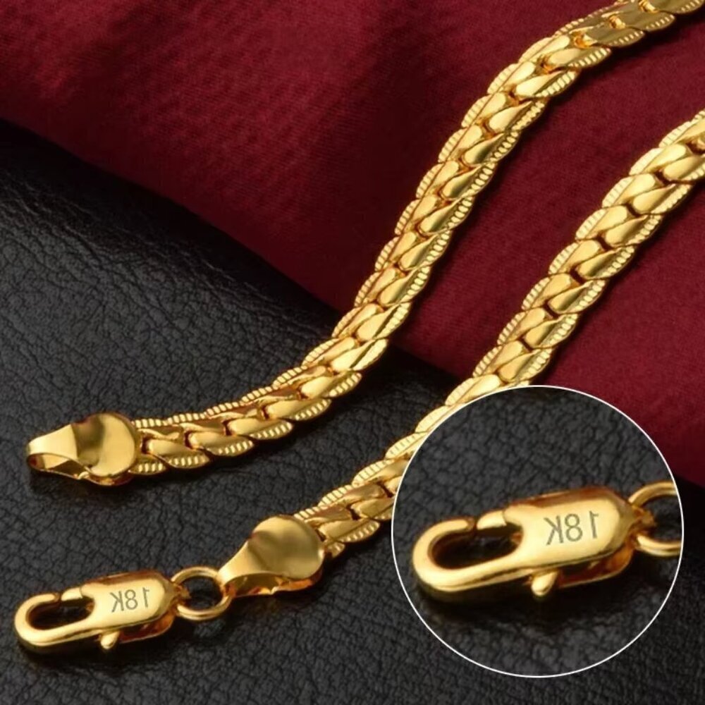 18k Gold Chain Necklace 45cm 5MM Full Sideways For Women Men Fashion Jewelry